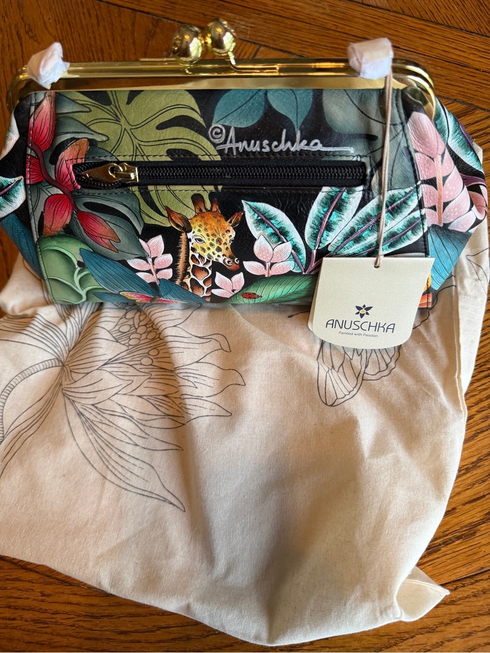 Anuschka Hand-Painted Giraffe Crossbody Bag - Black, Green, Pink, Teal